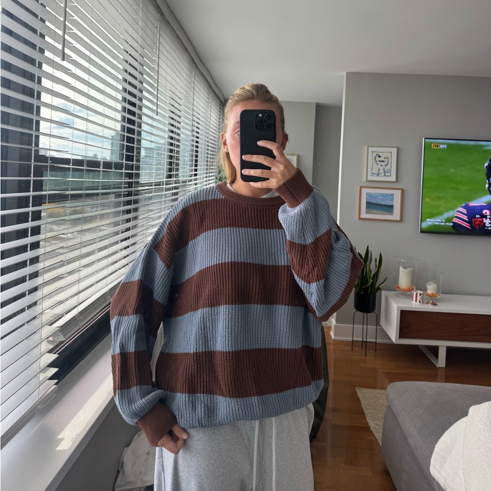 TNA Men's Crewneck Sweater in Blue and Brown Stripes